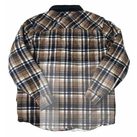 David Bitton Buffalo Brown Plaid Flannel Button Up Shacket Mens Medium Fleece - Picture 2 of 13